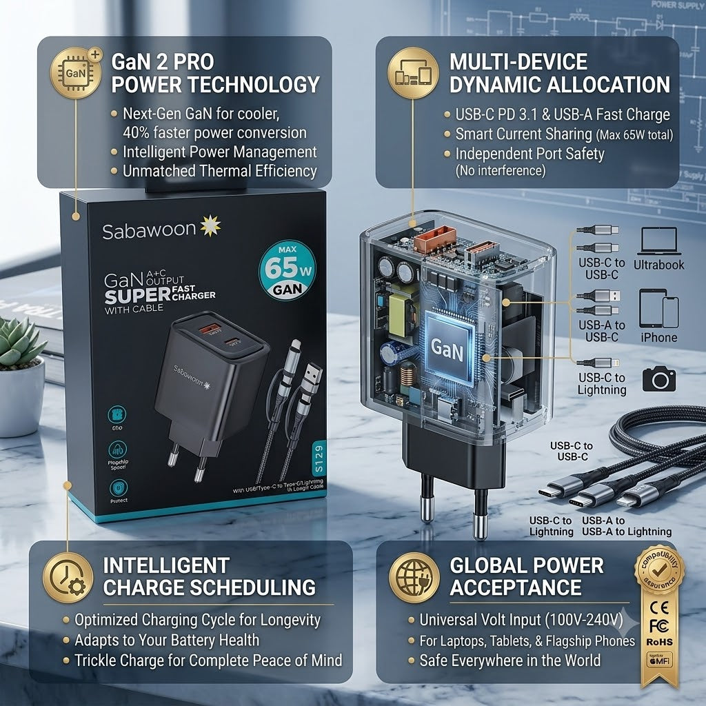 ⚡ Sabawoon 65W GaN Super Fast Charger Set (with Cable)