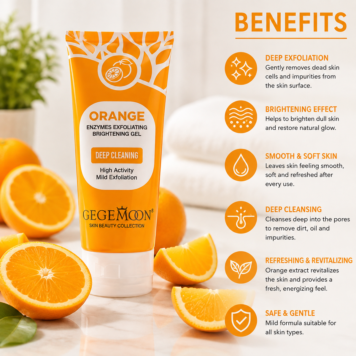 Orange Exfoliating Dead Skin Remover Gel | Deep Cleansing & Brightening Face & Body Exfoliator | GegeMoon
