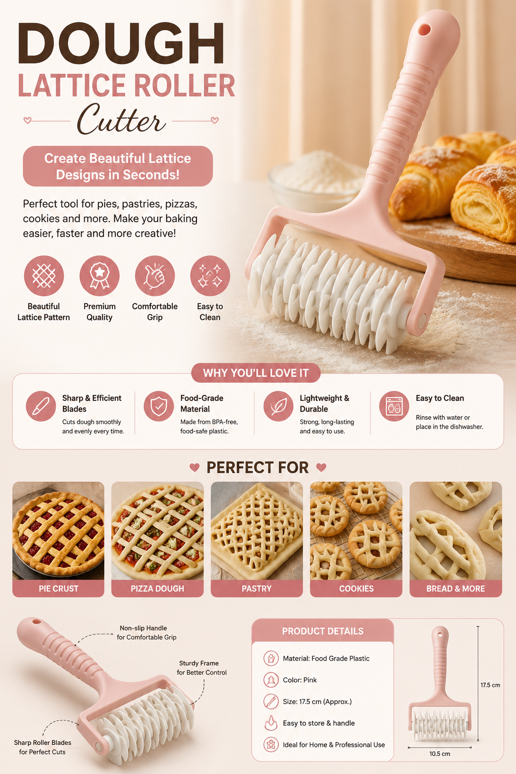 🥐 Multifunction Dough Lattice Roller Cutter