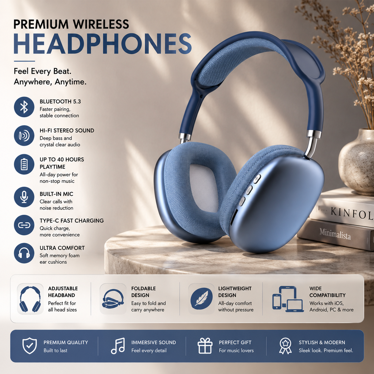 ๐ง Premium Wireless Bluetooth Headphones