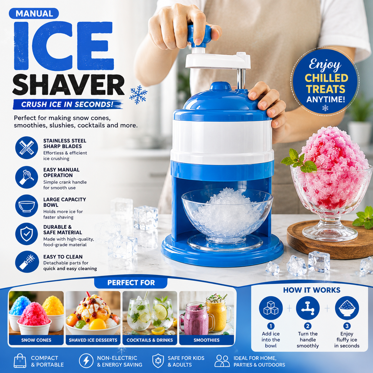 🍧 Manual Ice Crusher & Snow Cone Maker