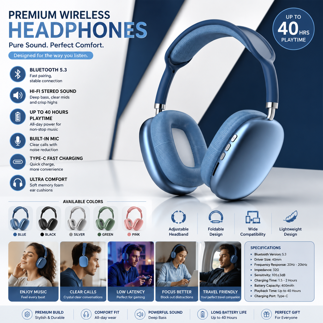 🎧 Premium Wireless Bluetooth Headphones