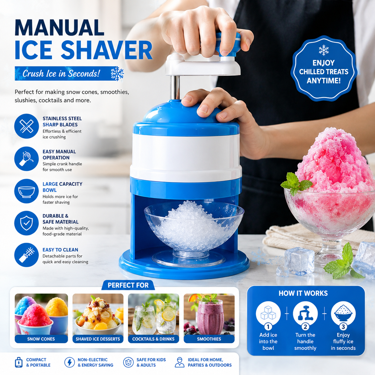 🍧 Manual Ice Crusher & Snow Cone Maker