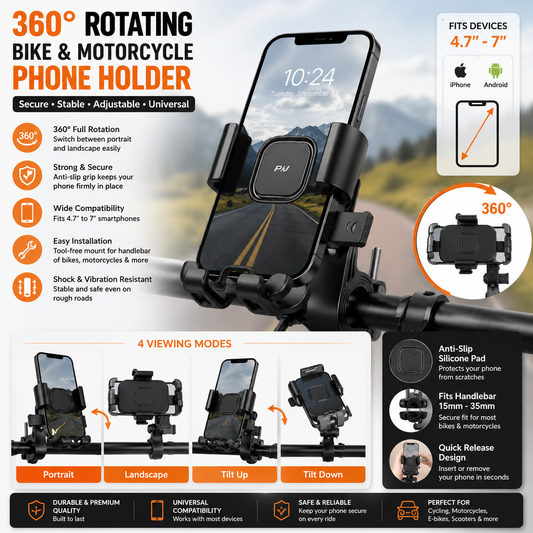 🔄 360° Rotating Bike & Motorcycle Phone Holder