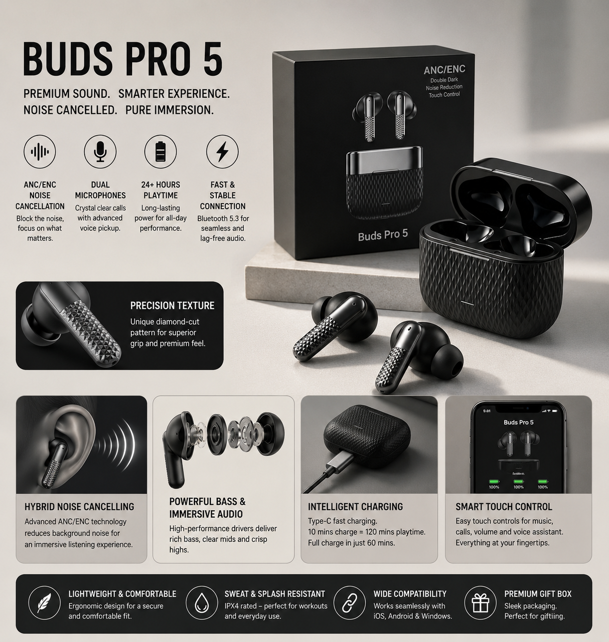 Buds Pro 5 – Premium Wireless Earbuds