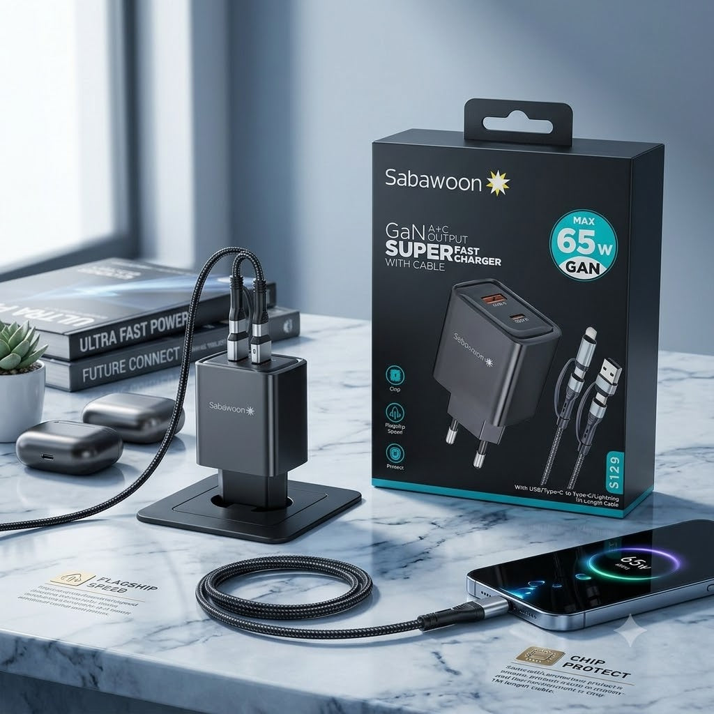 ⚡ Sabawoon 65W GaN Super Fast Charger Set (with Cable)