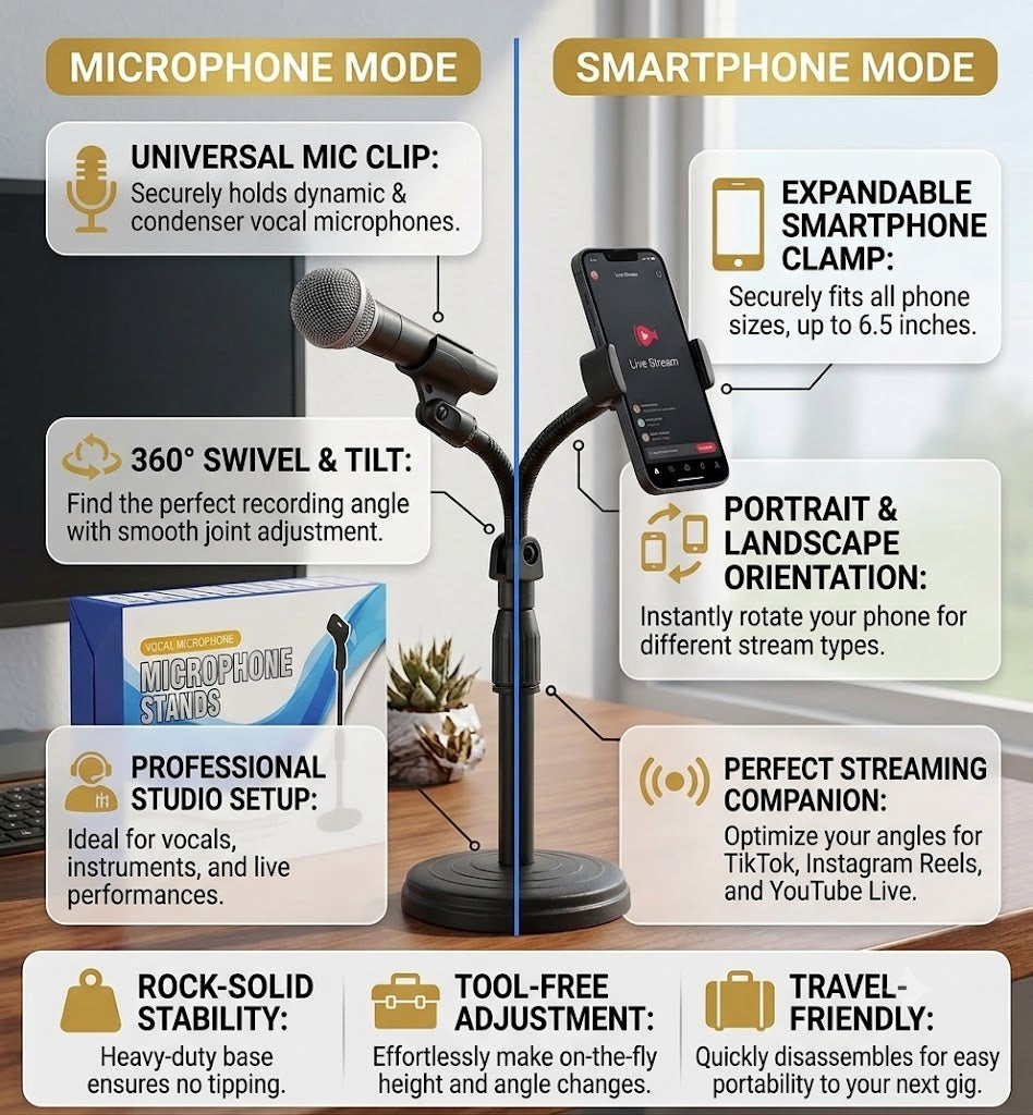 🎙️ Adjustable Desktop Microphone & Phone Stand