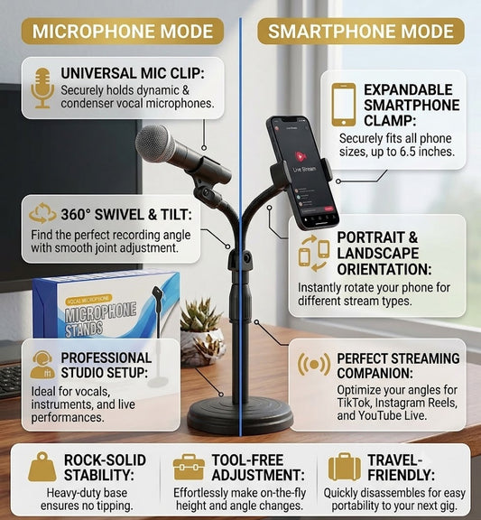 🎙️ Adjustable Desktop Microphone & Phone Stand