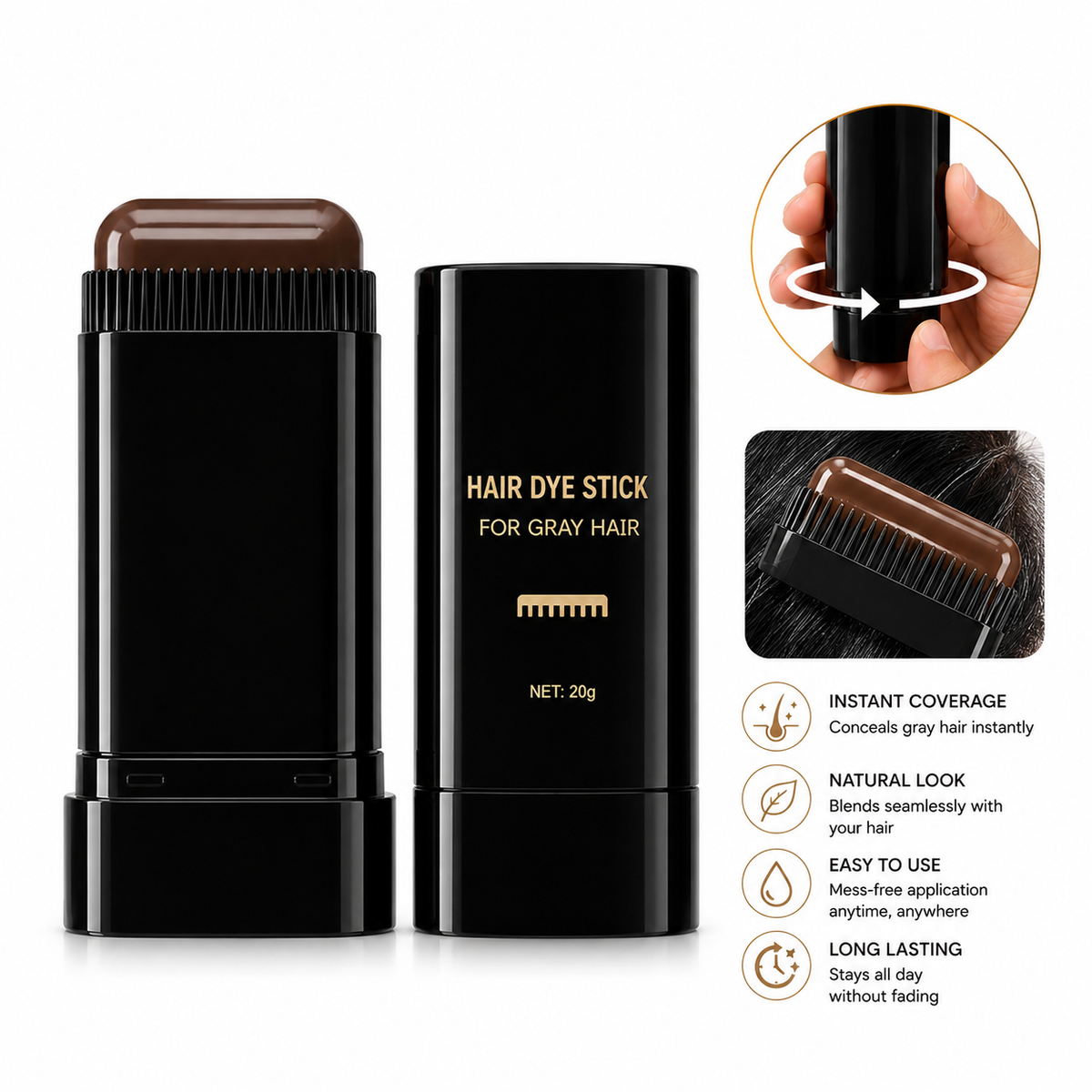 2-in-1 Touch Up Comb Hair Dye Stick for Gray Hair