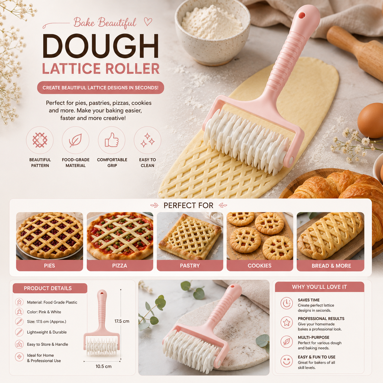 🥐 Multifunction Dough Lattice Roller Cutter