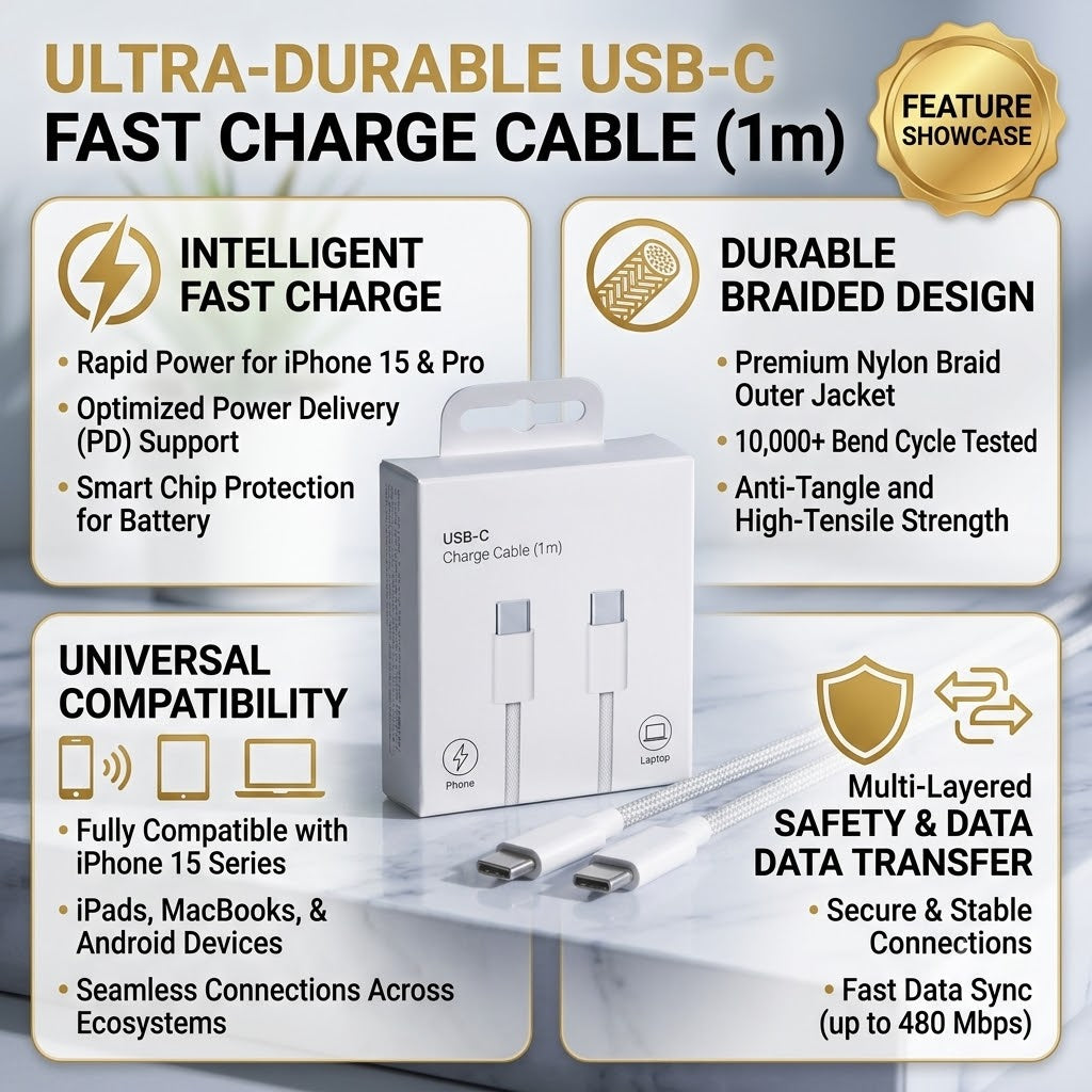 ⚡ USB-C to USB-C Fast Charging Cable (1m)