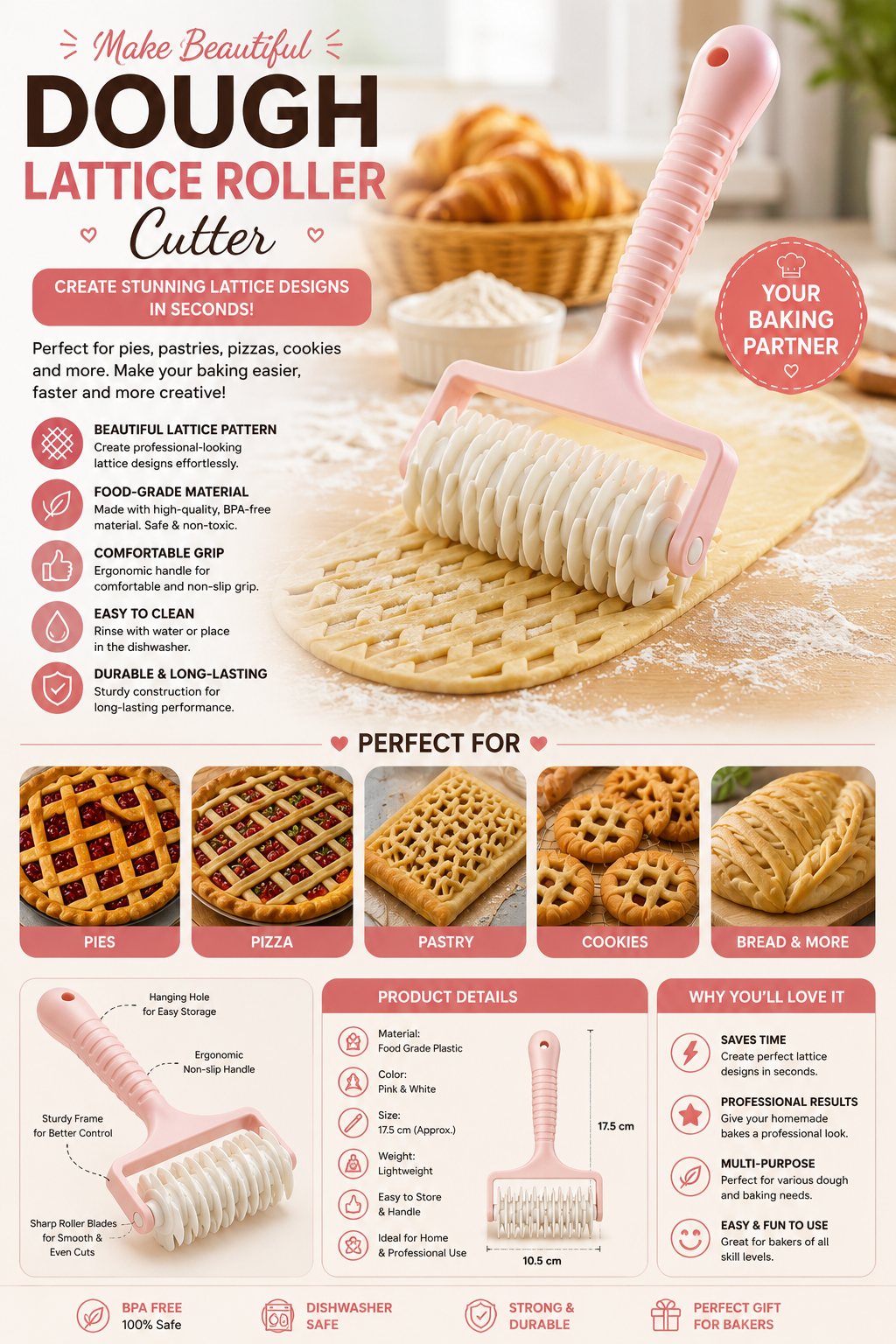 🥐 Multifunction Dough Lattice Roller Cutter